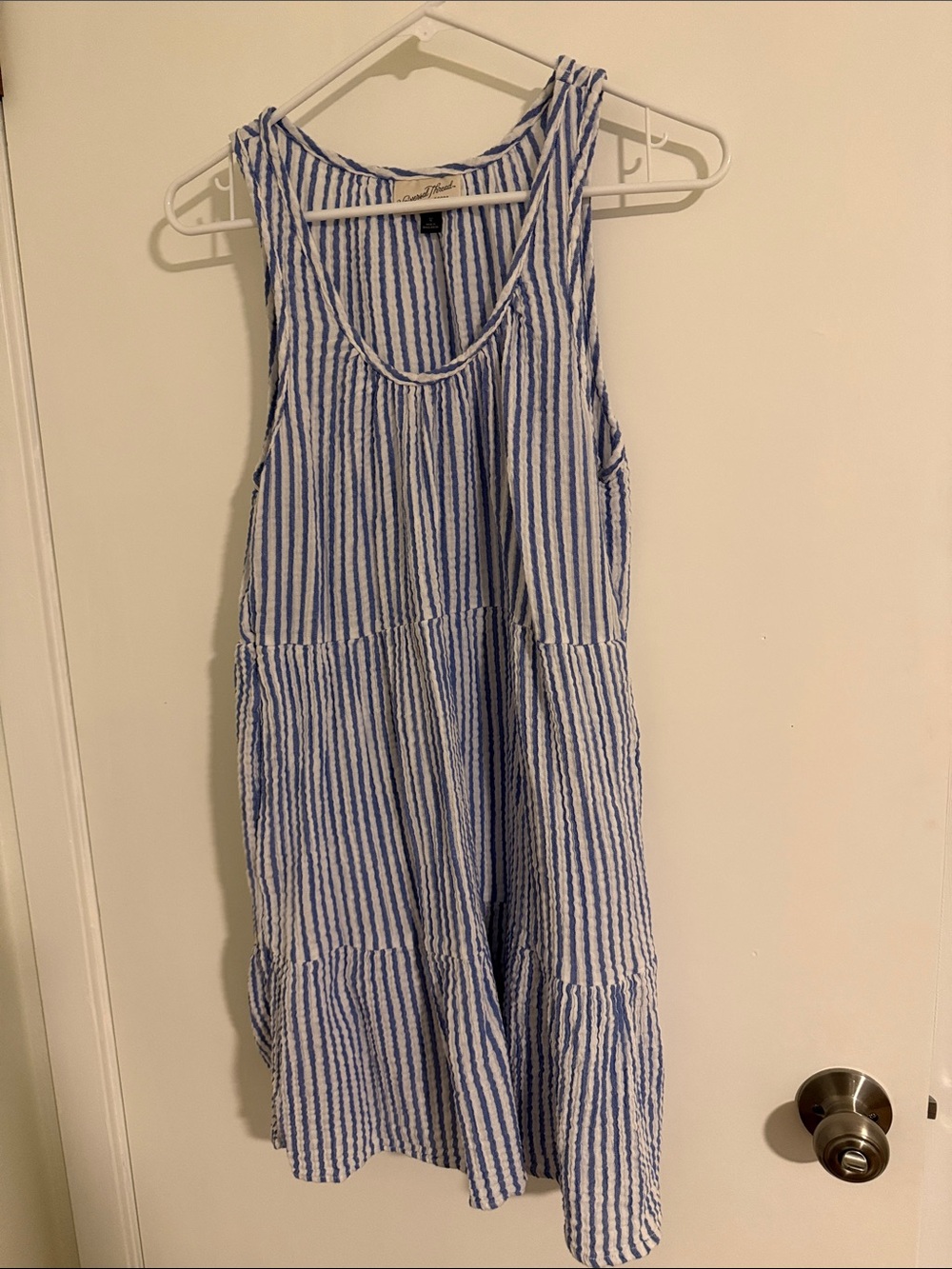 Universal Thread Blue and White Striped Tiered Midi Dress